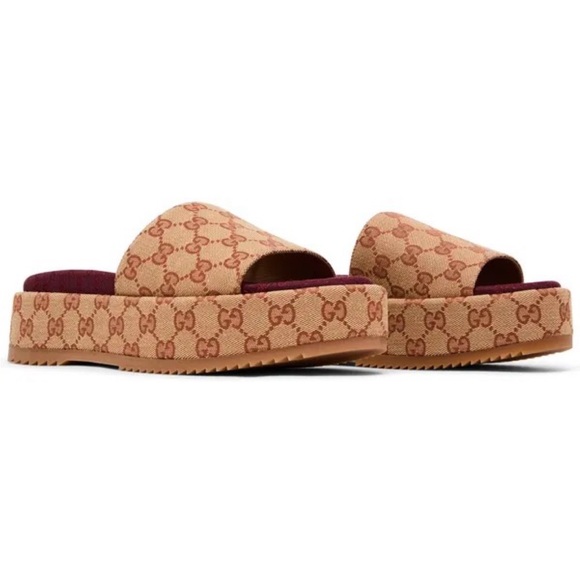 NWT Gucci GG Slide Sandal 'Monogram - Beige Brick Red' - Picture 1 of 4